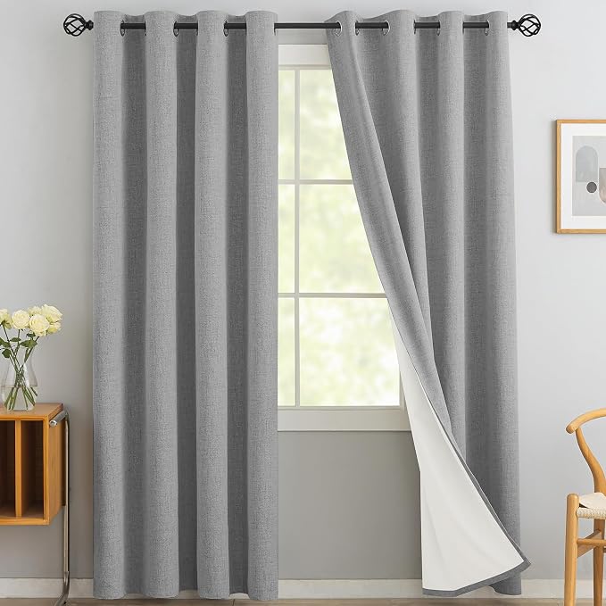 Yakamok Dove Grey Linen Curtains 100% Blackout 90 Inches Long, Room Darkening by Yakamok