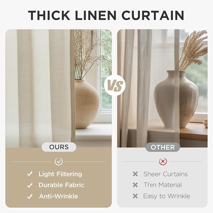 Joydeco Linen Curtains 84 Inch Length 2 Panels, Light Filtering Drapes 52 - Image 4