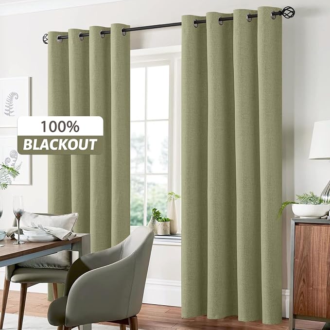 Yakamok Sage Green Linen Curtains 100% Blackout 90 Inches Long, Room Darkening - Image 7