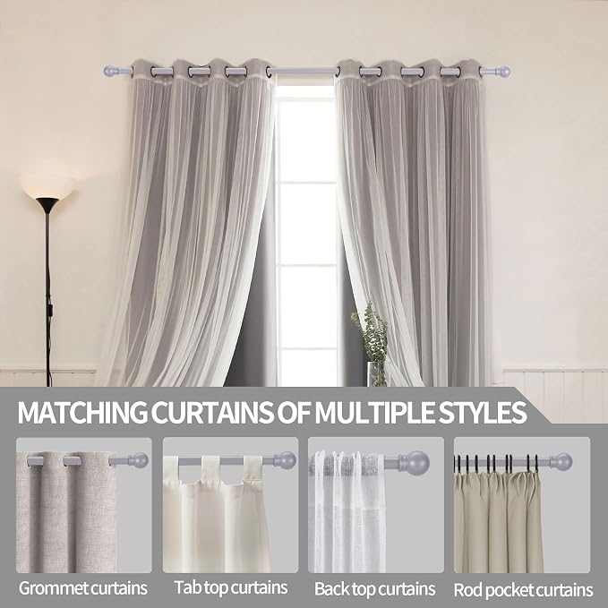 Thestoa Curtain Rods for Windows 30-46 inch, 5/8" Brushed Nickel Curtain Rod - Image 7