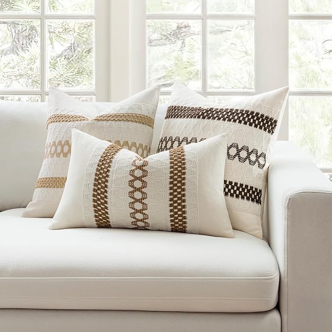 MIULEE Set of 2 Dark Brown Boho Decorative Lumbar Pillow Covers 12x20 Inch - Image 3