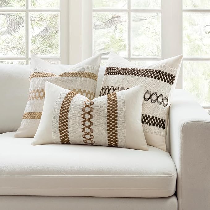 MIULEE Set of 2 Coco Brown Boho Decorative Pillow Covers 20x20 Inch Farmhouse - Image 3