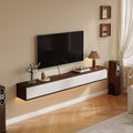 Floating TV Stand High Gloss,47'' Wall-Mounted TV Cabinet,Floating TV Console,Under TV Shelf with 3 Doors for Living Room Bedroom(Walnut+White)