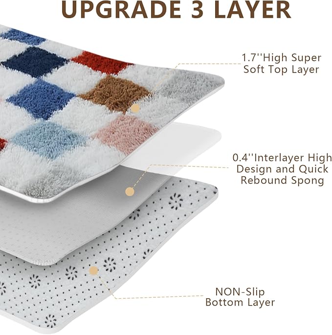 Shag Area Rug for Bedroom Living Room, 6x9 Fluffy Soft Colorful Checkered Rug - Image 6