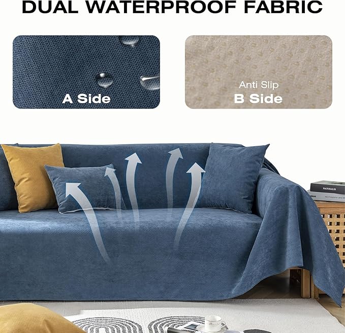 STACYPIK Dark Blue Waterproof Sofa Covers for Sofa Water Resistant Couch Covers Dog Bed Cover Non-Slip Sofa Slipcovers for Kids Pets Washable Furniture Protector Covers for 3 Cushion Couch-71X150IN
