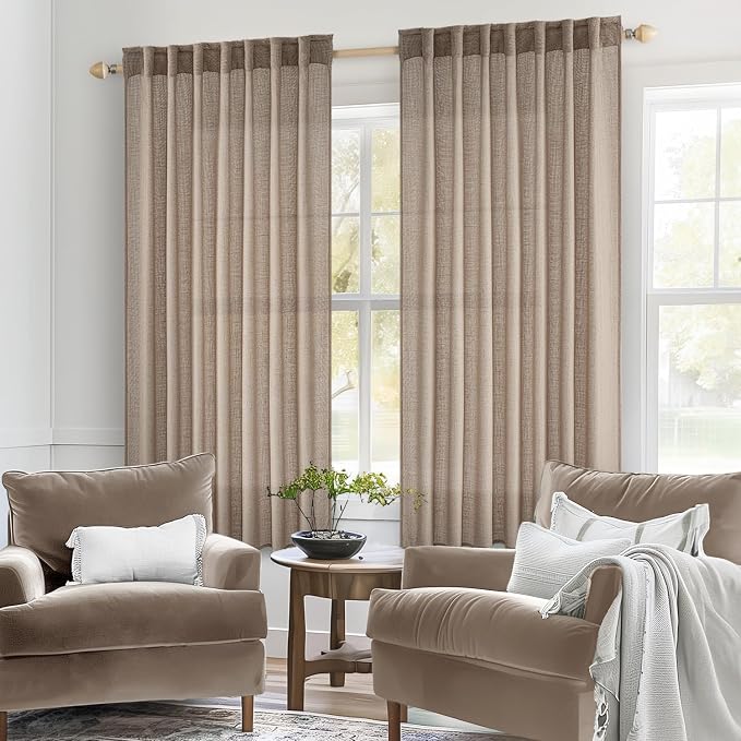 MIULEE Taupe Linen Curtains 63 Inch Length 2 Panels - Image 2