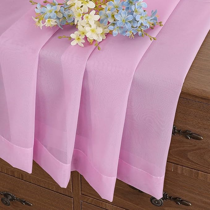 Light Pink Small Sheer Curtains 2 Panels Set, Kitchen Curtains 36 Inch Length - Image 6