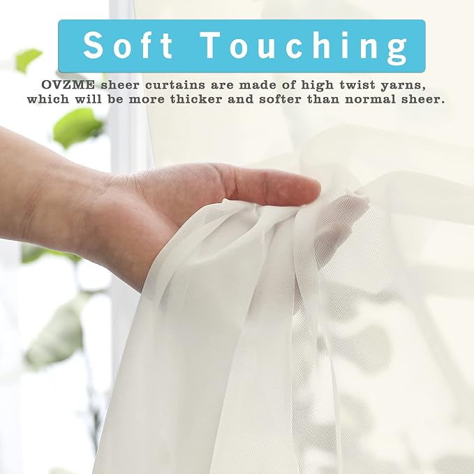 OVZME Ivory Sheer Curtains 36 Inch Length Kitchen Tiers - Image 3