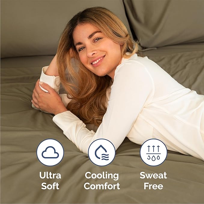 Queen Size 4 Piece Sheet Set - Comfy Breathable & Cooling Bed Sheets Set - Hotel Luxury Bedding for Women, Men, Kids, Teens, Boys & Girls - Deep Pockets, Ultra-Soft, Wrinkle Free - Oeko-Tex - Khaki