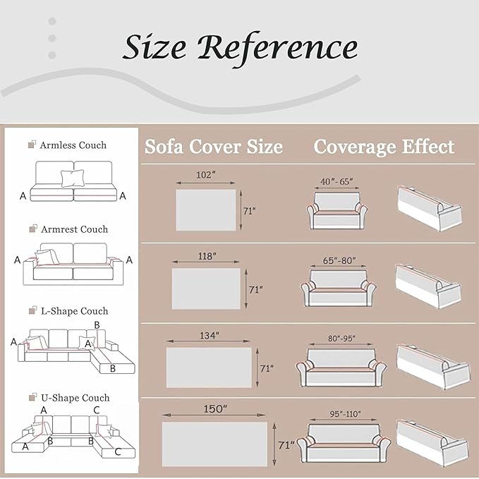 Couch Cover for Dogs Washable Sofa Cover, Sectional Couch Covers, Sofa Covers for 2 Cushion Couch, Non Slip Stripe Sofa Slipcovers Furniture Protector, Couch Protector from Cat Claws, Light,71''x118''