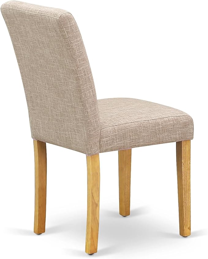 East West Furniture ANAB3-OAK-04 3 Piece Dinette Set for Small Spaces Contains a Round Dining Table with Pedestal and 2 Light Tan Linen Fabric Upholstered Chairs, 36x36 Inch, Oak