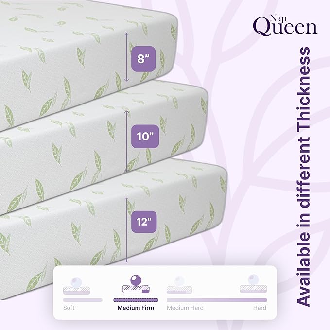 NapQueen Twin Size Green Tea Infused Memory Foam Mattress, 12 Inch, CertiPUR-US Certified