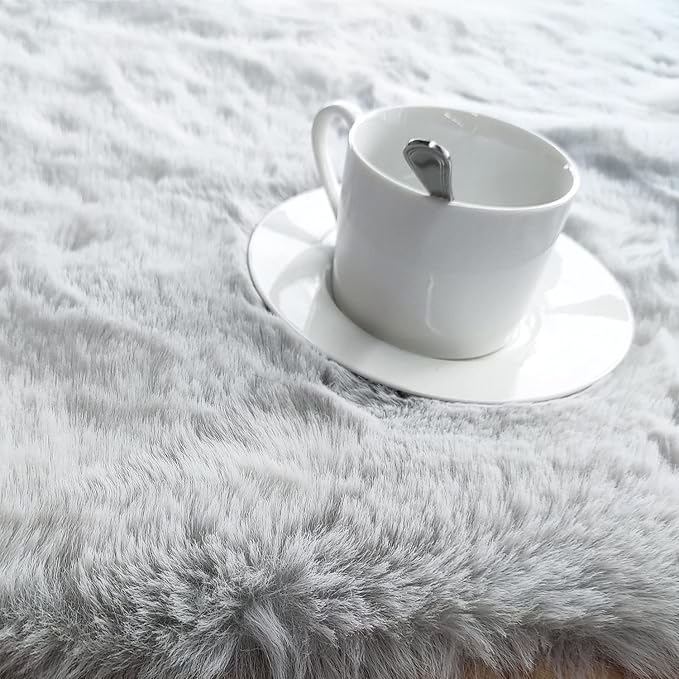 Ghouse Faux Rabbit Fur Round Rug 6ft Grey Round Rugs - Image 4