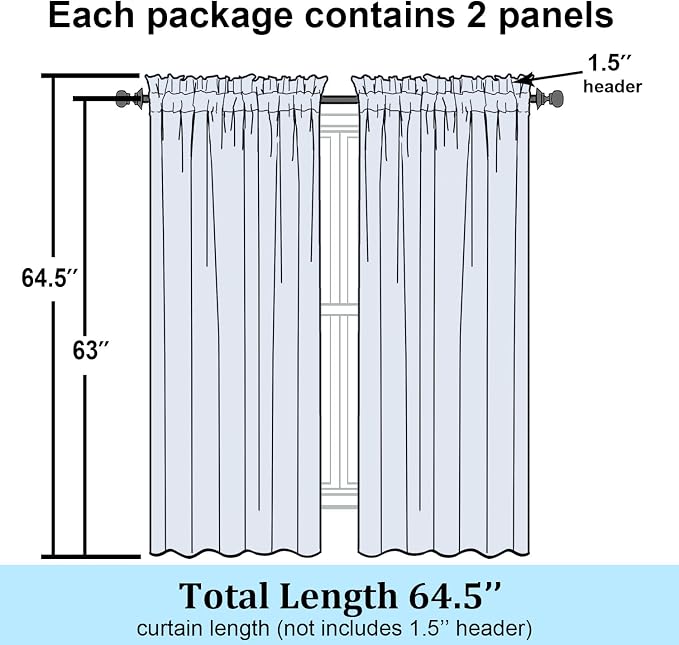 Simplebrand Lavender Semi Sheer Curtains 63 Inch Length 2 Panels, Light - Image 7