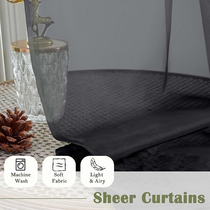 Lecloud Black Sheer Curtains 108 Inches Long 2 Panels Set, Extra Wide Airy - Image 7