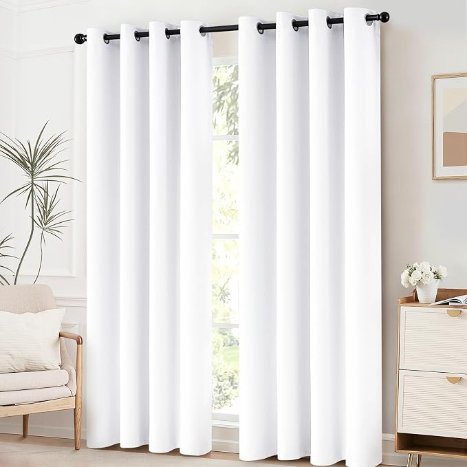 Yakamok White Curtains 63 Inch Length Room Darkening Grommet Light Blocking - Image 2