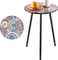 1 Pack Metal Mosaic Round Side Table 13.4" Small End Corner Tables for Patio Round Accent Garden Table for Small Spaces for Garden, Balcony, Plant Stand Indoor Outdoor