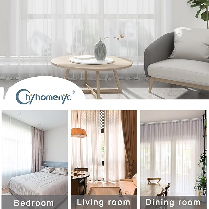 Chyhomenyc White Sheer Curtains 96 Inches Long 2 Panels, Light Filtering White - Image 4