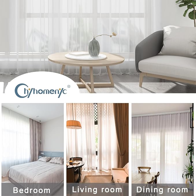 Chyhomenyc White Sheer Curtains 96 inches Long 2 Panels Set, Light Filtering - Image 6