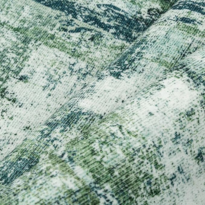 8x10 Washable Area Rug Dark Green Modern Neutral Abstract Living Room Bedroom Indoor Floor Carpet Low Pile Soft Non-Slip Lightweight Vacuumable Large Throw Rug for Nursery Dining Room