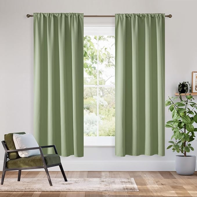 RYB HOME Bedroom Blackout Curtains 63 inches Long, 100% Blackout Thermal by RYBHOME