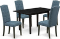 East West Furniture NOCE5-BLK-21 5 Piece Kitchen Table Set for 4 Includes a Rectangle Dining Table with Butterfly Leaf and 4 Mineral Blue Linen Fabric Parsons Chairs, 32x54 Inch, Black
