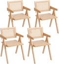 Rattan Dining Chairs Set of 4, Modern Mid Century Accent Chairs, Comfy Armchairs, Outdoor Rattan Chairs with Armrest for Bedroom Living Room Reading Room Dining Kitchen