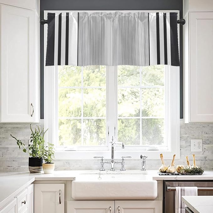 Emvency 2 Pack Valances Window Treatments, Striped Minimalist Modern Geometric - Image 7