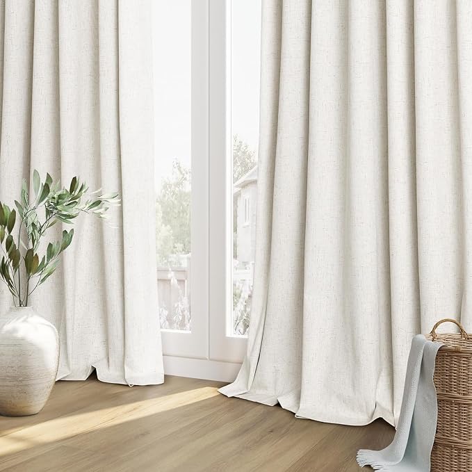 Guken 100% Blackout Cream Linen Curtains 52 Inch Wide by 140 Inch 2 Panels Set - Image 8