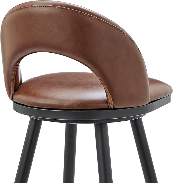 Armen Living Charlotte Swivel Bar Stool in Black Metal with Brown Faux Leather