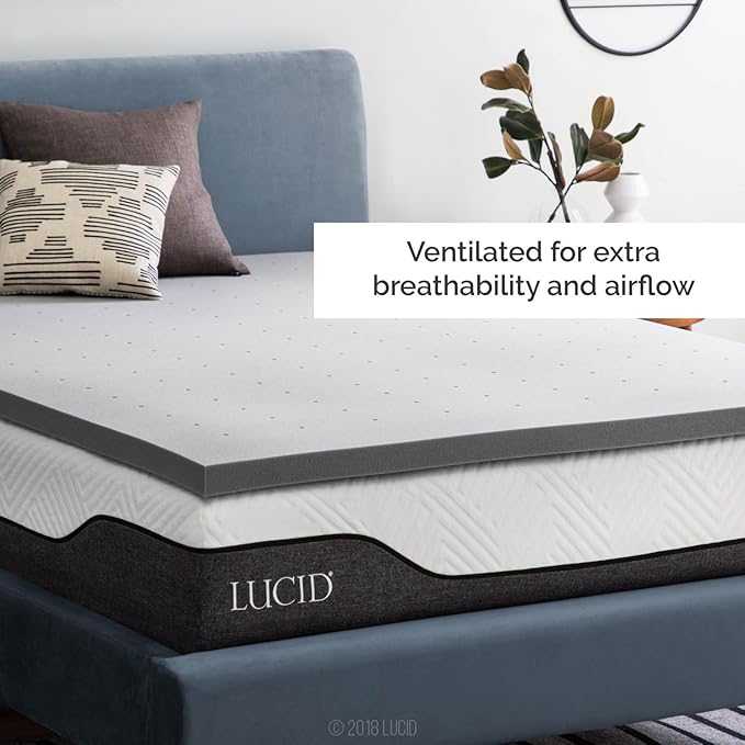 Lucid 2 Inch Ventilated Bamboo Charcoal Memory Foam Mattress Topper, CertiPUR-US Certified, Moisture and Odor Control-Twin