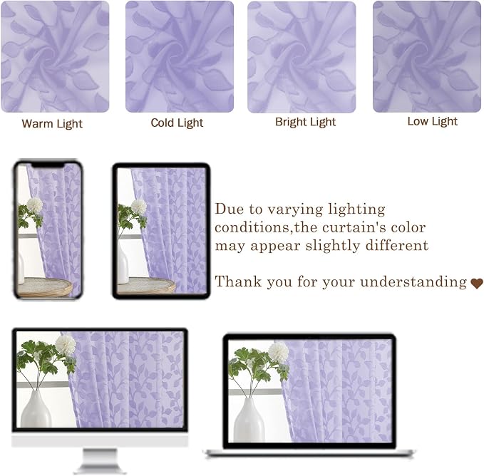Chyhomenyc Light Purple Sheer Curtains 90 Inch Length 2 Panels Set, Light - Image 3