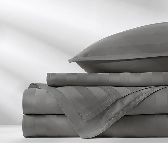 California King Sheets by Pure Bamboo, Genuine 100% Organic Viscose Derived from Bamboo Bed Sheet Set, Soft & Cooling, Double Stitching, Lifetime Quality Promise (California King, Jacquard Stone)