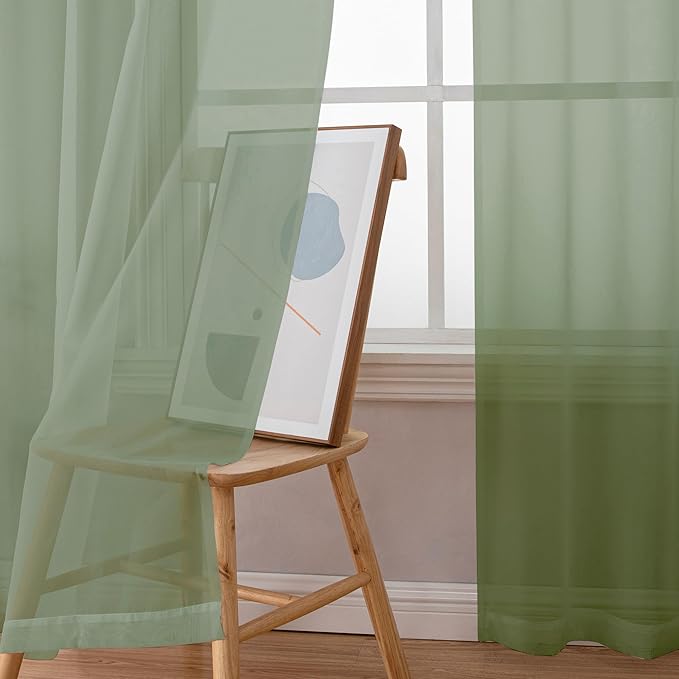Simplebrand Sage Sheer Curtains 96 Inches Long, Light Filtering Rod Pocket - Image 2