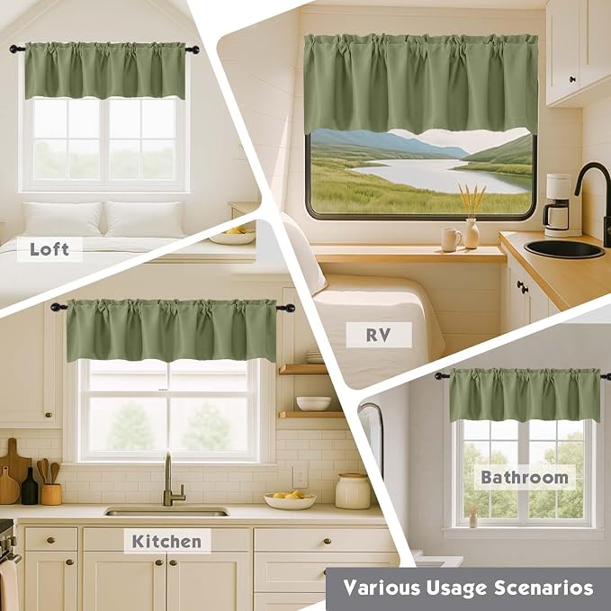 Chyhomenyc Sage Green Valances for Window, Room Darkening Short Curtains for - Image 7