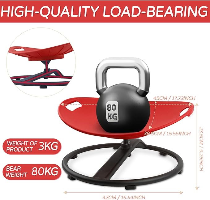 Sensory Spinning Chair for Kids, Sensory Swivel Chair with Handles for Autistic Kids, Training Body Coordination and Balance, Sit and Spin Toys for Autism Toddlers and ADHD Children, Red