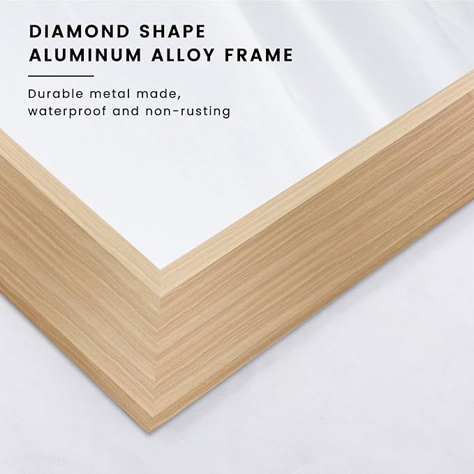 Amorho 24x32 Inch Bathroom Mirror for Wall, Oak Wood Grain Metal Framed Mirror, Anti-Rust, Hang Horizontally/Vertically, Suitable for Bedroom, Farmhouse, Bathroom, Decorative