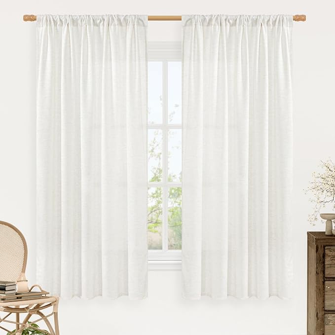 LAMIT Light Filtering 63 inch Length Linen Curtains, Soft Linen Textured Rod by LAMIT