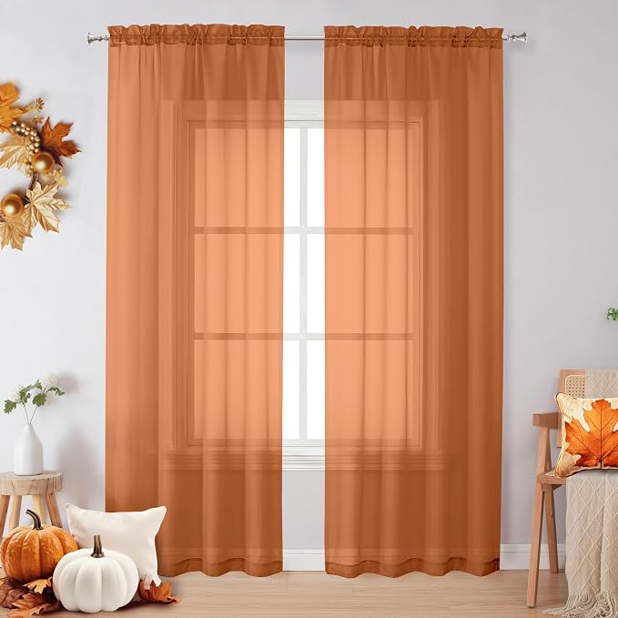 OVZME Orange Sheer Curtains 72 Inches Long 2 Panels by OVZME