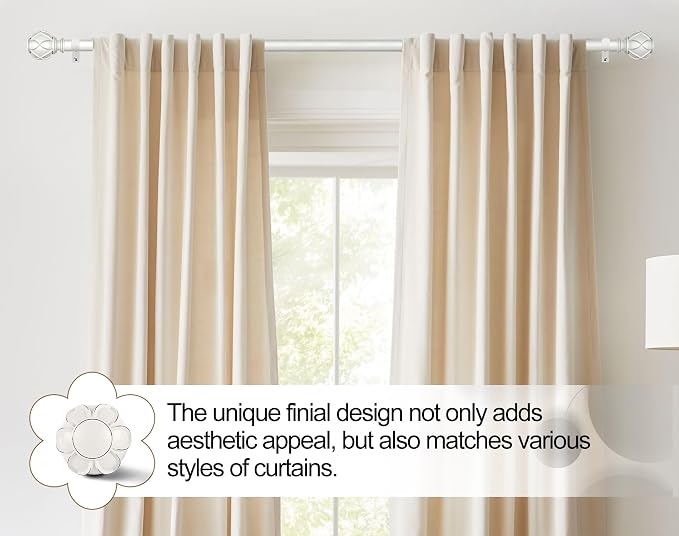 KAMANINA Curtain Rods for Windows 48 to 84 Inch, 7/8 Inch Decorative Drapery - Image 3