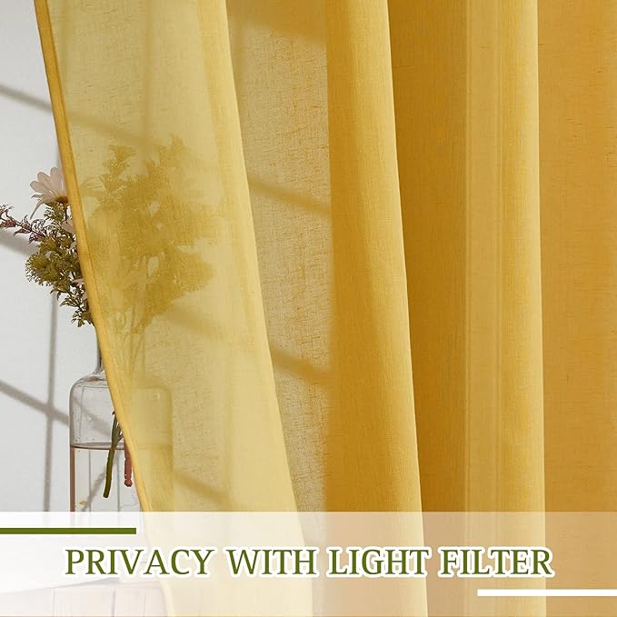 NICETOWN Citrine Linen Curtains 108 inches Long, Grommet Decorative Semi Sheer - Image 3