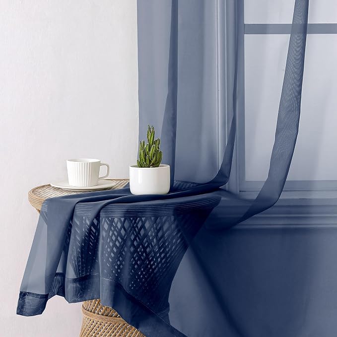 Lecloud Navy Blue Sheer Curtains 84 Inches Long 2 Panels Set, Solid Voile Light - Image 8