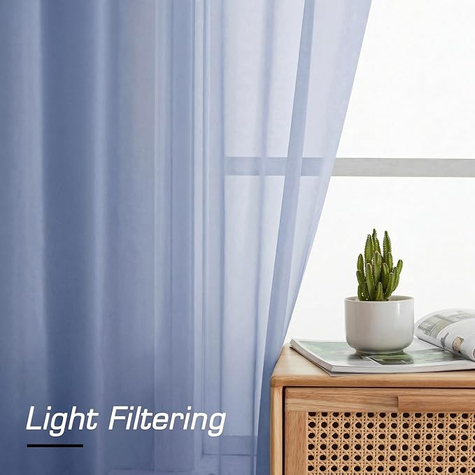 Simplebrand Denim Sheer Curtains 96 Inches Long, Light Filtering Rod Pocket - Image 2
