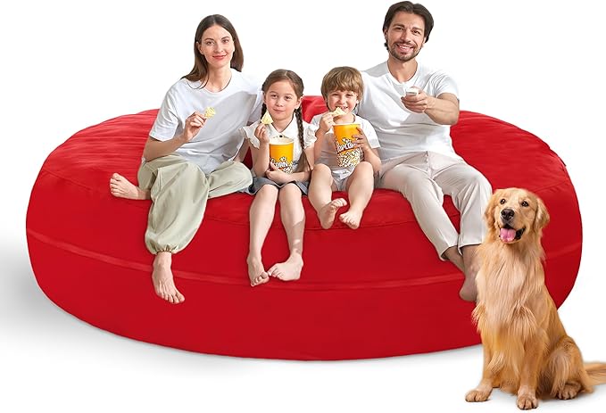7FT Bean Bag Chair with Ultra Soft Velvet Cover Bean Bag Sofa with Memory Foam Bean Bag Chairs with Large Size Lazy Sofa for Dorm Office Living Room Bedroom Red 7'