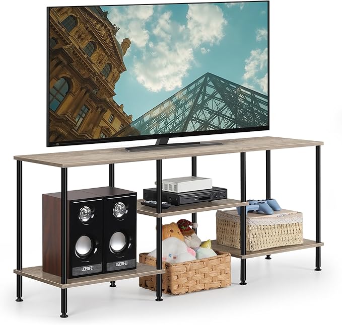 50 Inch TV Stand for Bedroom Rustic Grey Entertainment Center with Storage 3 Tier TV Consoles for Living Room TV Console Table Media Cabinet with Open Storage Shelves for 50 43 40 32 Inch TV