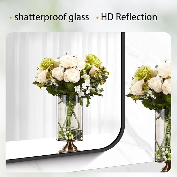60" x 20"Bathroom Mirror, Matte Black Wall Mirror with Metal Frame, Decorative Rectangular Vanity Mirror for Bedroom Bathroom Living Room Entryway (Horizontal/Vertical)