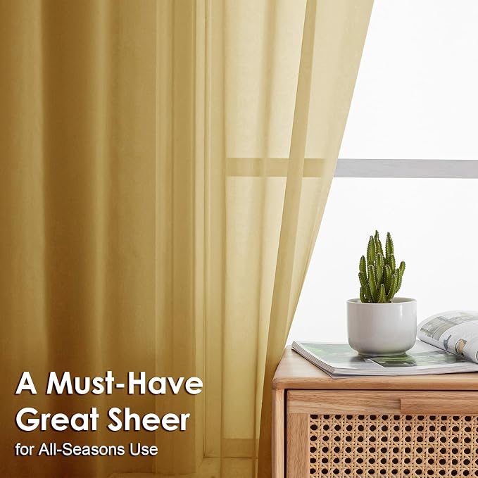 OVZME Gold Sheer Curtains 78 Inches Long 2 Panels - Image 2