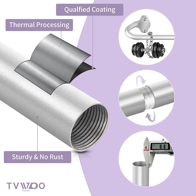 TVWOO Silver Wrap Around Curtain Rods:5/8In Blackout Adjustable Window Curtain - Image 4