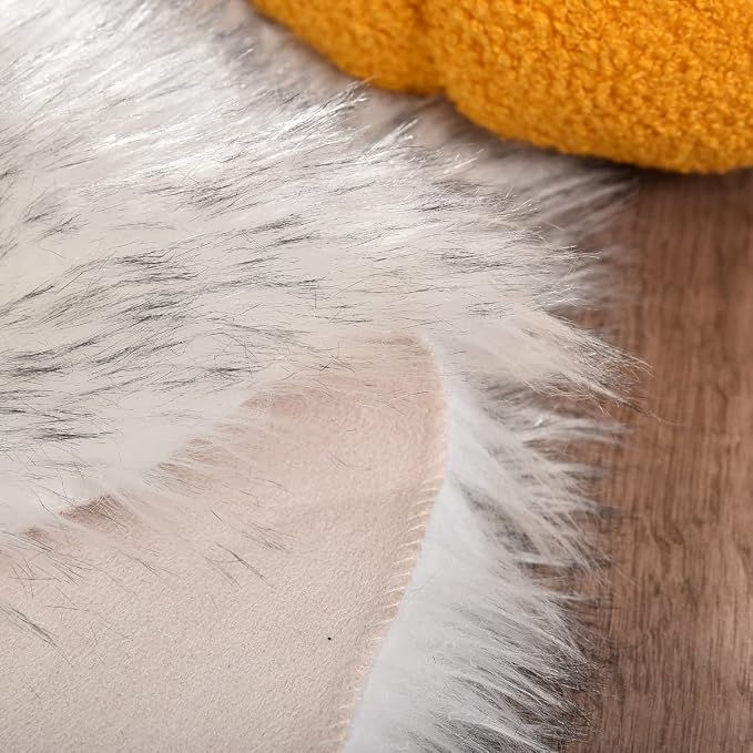 ORINOVA White and Grey Round Rugs 6ft Circle Furry Rug - Image 4
