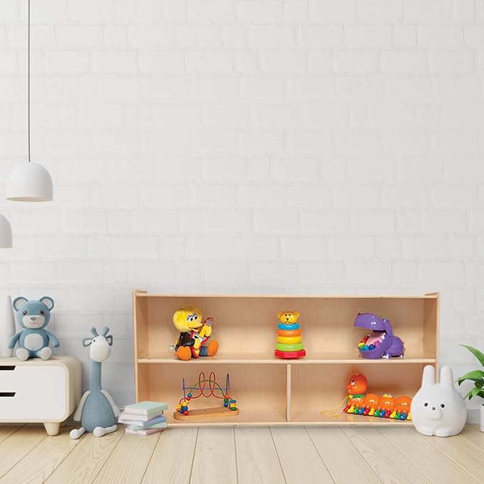 2-Shelf Kids Bookshelf & Toy Storage Organizer | 3-Section Montessori Shelves for Home & Classroom Organization & Storage